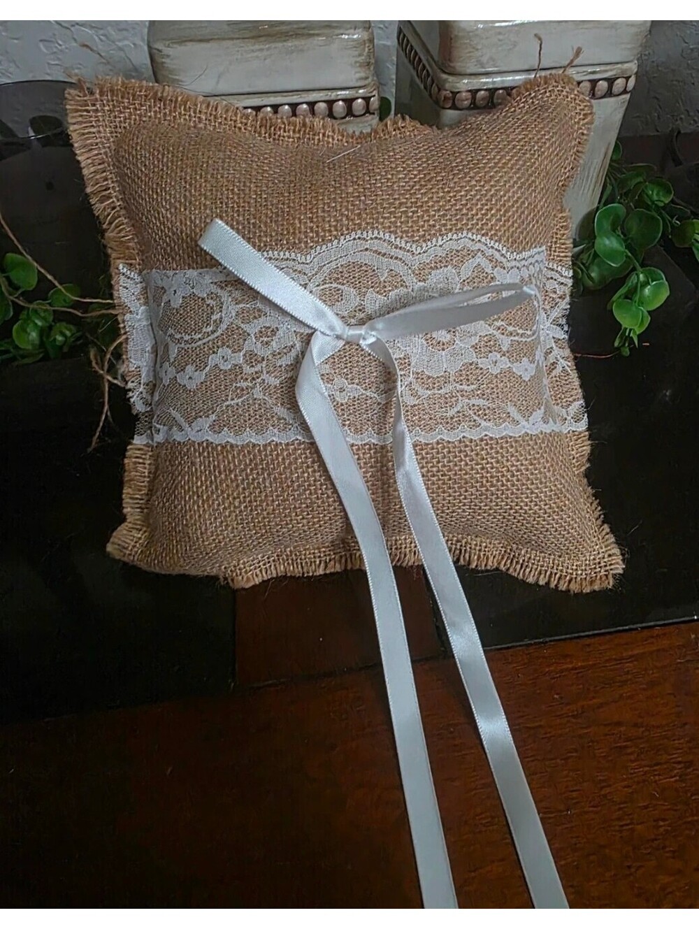 Rustic Burlap Lace Ring Bearer Pillow Wedding Ring Pillow